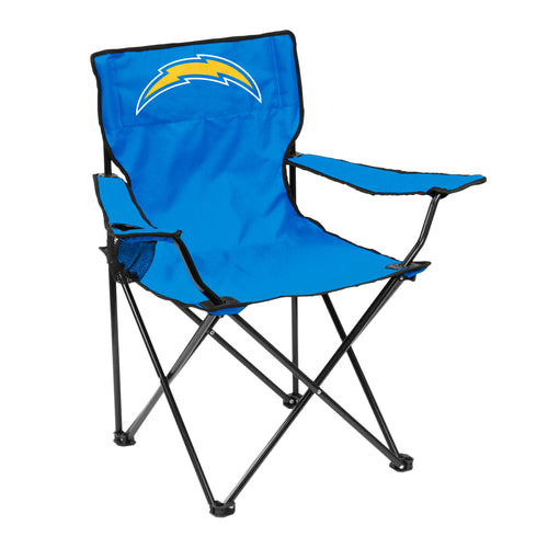 Los Angeles Chargers quad chair with logo branding, portable outdoor furniture with armrests and team colors.