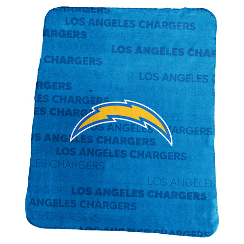 Los Angeles Chargers classic fleece blanket by Logo Brands, featuring team logo and colors, cozy and soft for fans.