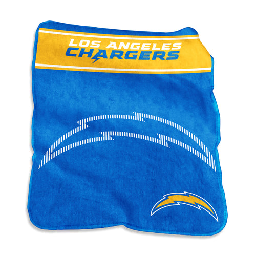 Los Angeles Chargers Raschel throw blanket in 60x80 size, soft and cozy with Chargers logo, perfect for fans and home decor.
