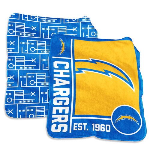Los Angeles Chargers 60x70 super plush blanket by Logo Brands with Chargers logo and team colors, soft and cozy for fans.
