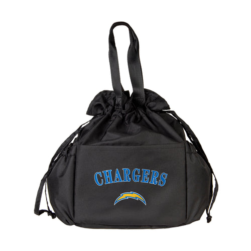 LA Chargers drawstring lunch cooler by Logo Brands, eco-friendly insulated cooler bag with Chargers logo and adjustable drawstring closure.