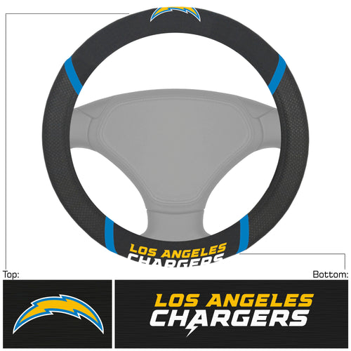 NFL Los Angeles Chargers steering wheel cover by Logo Brands, featuring team logo and durable auto cover material.
