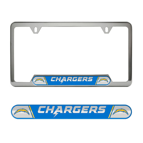NFL Los Angeles Chargers embossed license plate frame by Logo Brands, featuring team logo and durable metal construction