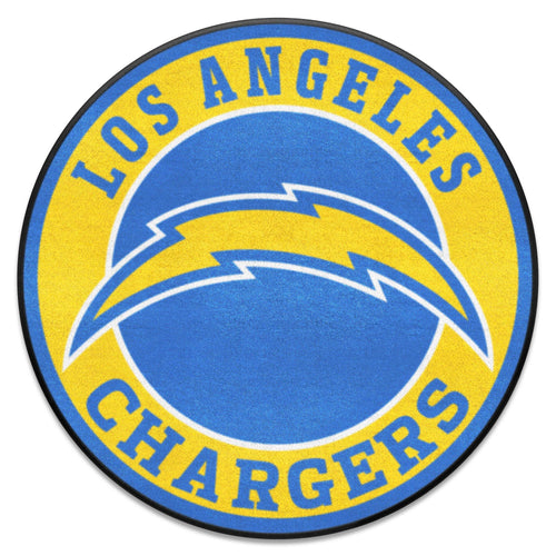 Los Angeles Chargers roundel mat with team logo, durable rubber surface, perfect for sports fans and game day decor.