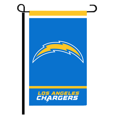 LA Chargers garden flag featuring team logo and colors, measuring 12x18 inches, perfect for sports fan outdoor decor.