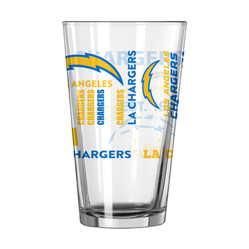 Los Angeles Chargers 16oz spirit pint glass with team logo, clear drinkware for fans and game day celebrations.