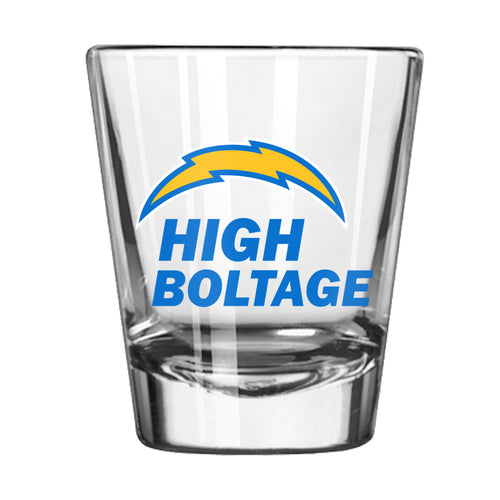Los Angeles Chargers 2oz High Boltage shot glass featuring team logo, perfect for Chargers fans and collectible drinkware.