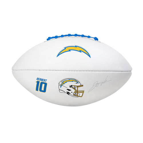 Full-size recreation football signed by Justin Herbert of the LA Chargers, featuring his autograph and team logo.