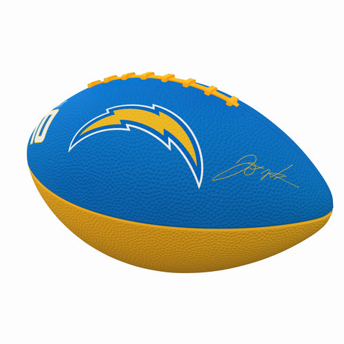 Junior size rubber football featuring Justin Herbert and LA Chargers logo, ideal for recreation and casual play.