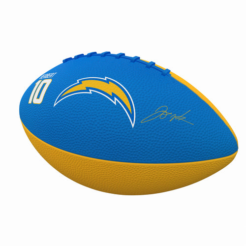 Mini rubber football featuring Justin Herbert from the LA Chargers, ideal for recreation and display, by Logo Brands.