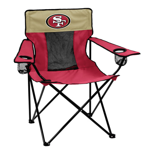 San Francisco 49ers Elite chair by Logo Brands, featuring team logo and red and gold sports furniture for fans.
