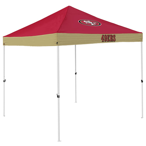 San Francisco 49ers Economy Canopy shelter with red and gold team logo, portable outdoor shelter for fans and events.