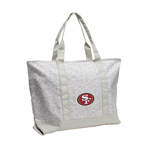San Francisco 49ers leopard pattern tote bag by Logo Brands, featuring team logo and stylish design.
