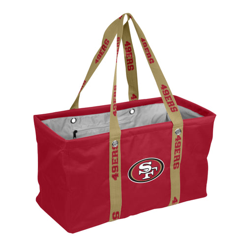 San Francisco 49ers picnic caddy by Logo Brands with a carrying handle and adjustable strap, designed for outdoor picnics.