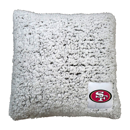 San Francisco 49ers Frosty Throw Pillow with team logo, soft fabric, and winter-themed design, perfect for NFL fans.