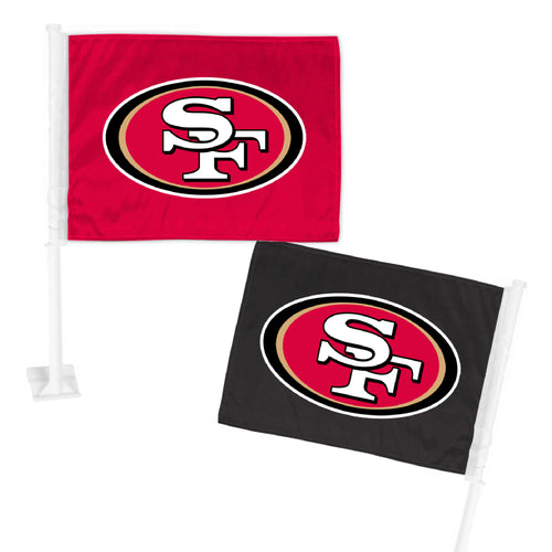 San Francisco 49ers auto flag by Logo Brands, NFL car flag with team logo on fabric for vehicle display.