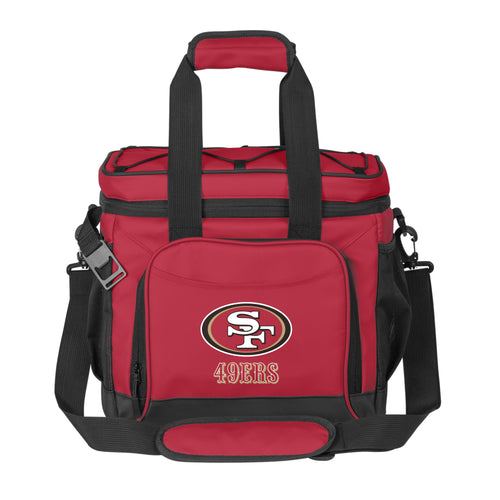 San Francisco 49ers 24-can flex cooler by Logo Brands featuring team logo and insulated design for beverages.