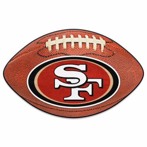 NFL San Francisco 49ers football mat by Logo Brands, featuring team logo and colors, suitable for home or game room decor.