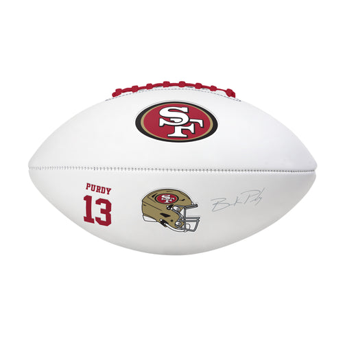 Recreation football signed by Brock Purdy of the San Francisco 49ers, full size, with autograph, by Logo Brands.