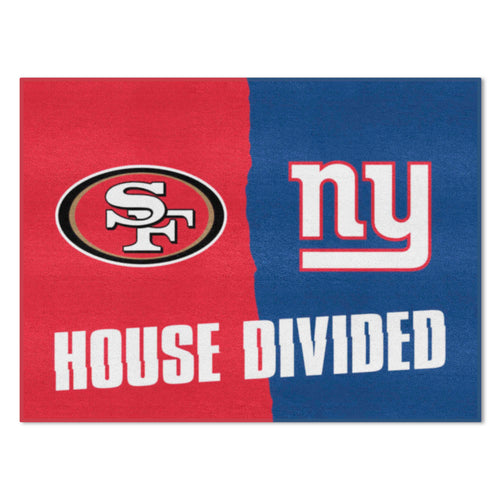 NFL House Divided mat featuring 49ers and Giants logos, logo brands, durable game day mat for sports fans.