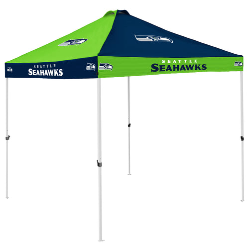 Seattle Seahawks checkerboard canopy shelter with team logo, providing shade and protection with bold Seahawks branding.