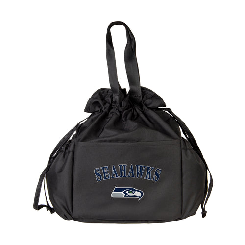 Seattle Seahawks drawstring lunch cooler by Logo Brands, eco-friendly insulated cooler bag with Seahawks logo and adjustable drawstring closure.