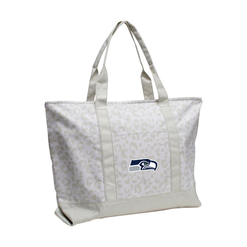 Seattle Seahawks leopard pattern tote bag by Logo Brands, with spacious interior and stylish Seahawks-themed design.