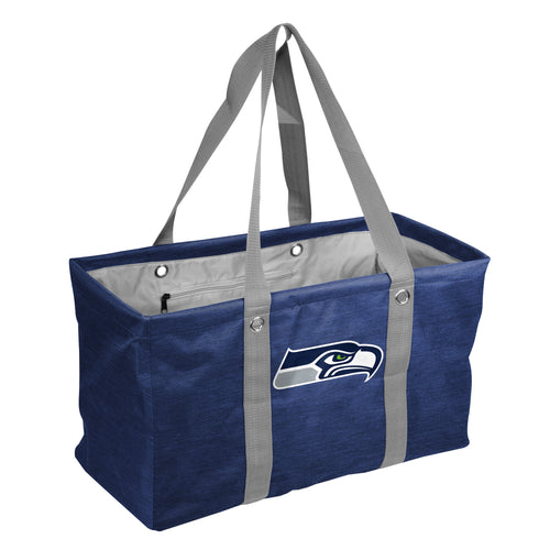 Seattle Seahawks Crosshatch Picnic Caddy bag by Logo Brands with multiple compartments for outdoor snacks and essentials.