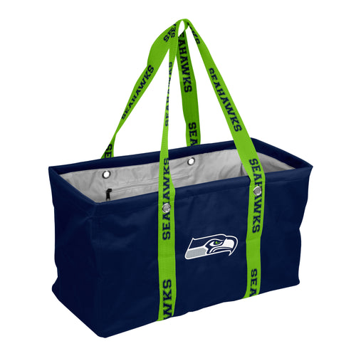 Seattle Seahawks picnic caddy bag with carrying strap, featuring team logo and compartments for outdoor dining and accessories.