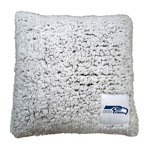 Seattle Seahawks Frosty Throw Pillow featuring team logo and blue and green colors, perfect for Seahawks fans.