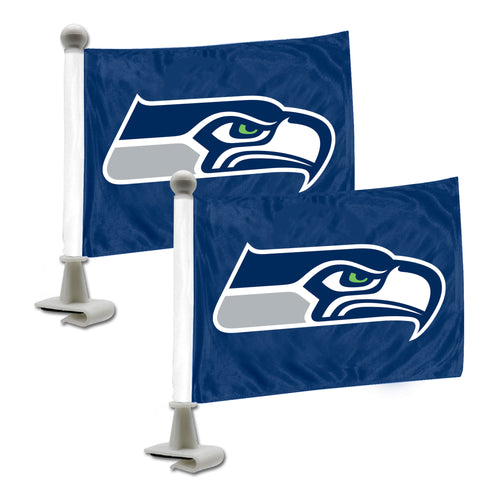 Seattle Seahawks NFL auto flag by Logo Brands, featuring team logo and colors, designed for vehicle display.