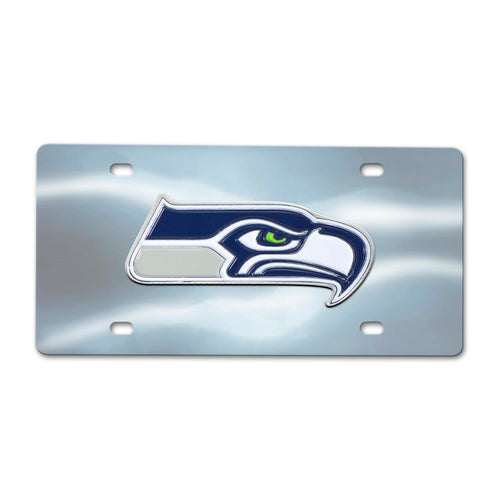 Seattle Seahawks chrome diecast license plate featuring team logo and branding, ideal for car or motorcycle decoration.