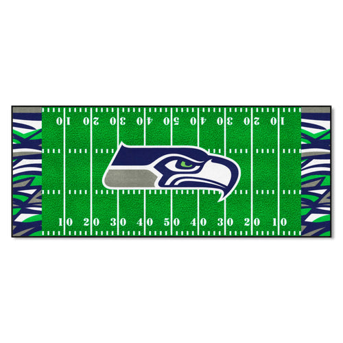 NFL Seattle Seahawks FOOTRUN mat by Logo Brands with Seahawks logo and team colors, ideal for sports fans' decor.