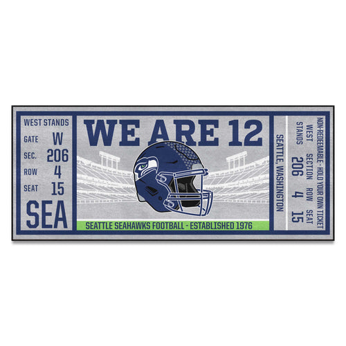 Seattle Seahawks NFL Ticket Runner mat with team logo and vibrant design, ideal for game room or fan space decor.