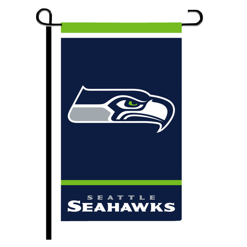 Seattle Seahawks garden flag, 12x18 inches, featuring team logo and colors, ideal for outdoor display and sports fan decor.