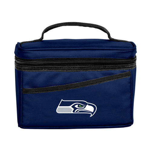 Seattle Seahawks 6-can flex cooler by Logo Brands with team logo and adjustable strap, designed for portable cooling and outdoor use.