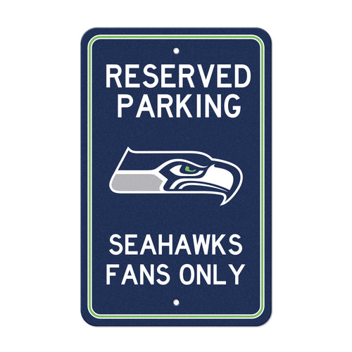 Seattle Seahawks mancave parking sign by Logo Brands, featuring team logo and bold design for sports fan decor.