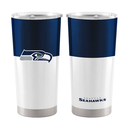 Seattle Seahawks colorblock 20oz stainless steel tumbler with team logo, durable drinkware for hot and cold beverages.