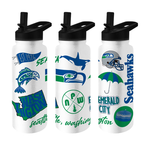 Seattle Seahawks 34oz Native Quencher water bottle by Logo Brands, featuring team logo and durable drinkware design