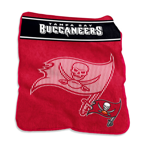 Tampa Bay Buccaneers 60x80 Raschel throw blanket by Logo Brands with team logo and red, black, and white colors.