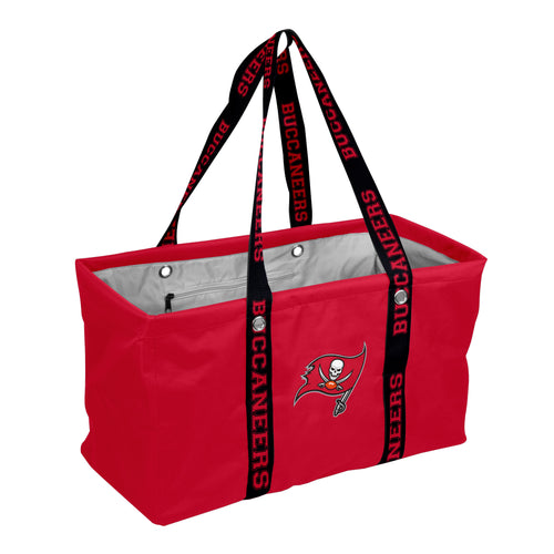 Tampa Bay Buccaneers picnic caddy bag with carrying strap, featuring team logo and multiple compartments for outdoor essentials.