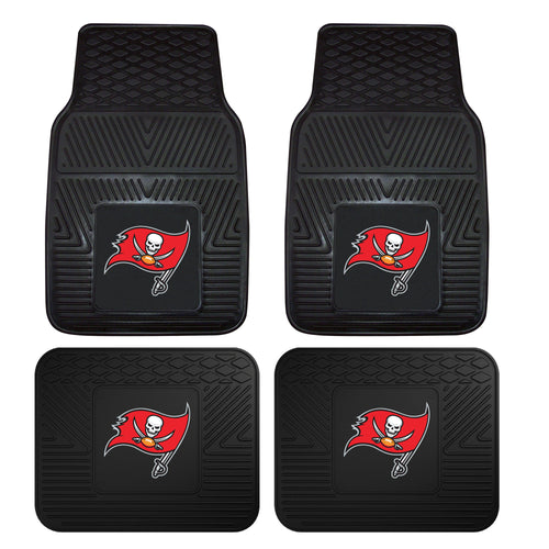 NFL Tampa Bay Buccaneers vinyl car mat set with four auto mats featuring team logo and design for vehicle flooring.
