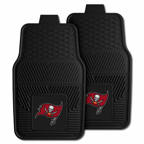 NFL Tampa Bay Buccaneers vinyl car mat set, 2-piece auto mats with Buccaneers logo for vehicle interior.