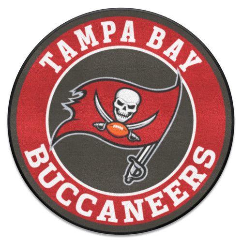 Tampa Bay Buccaneers roundel mat with team logo and vibrant red, black, and white colors, perfect for game-day decor.