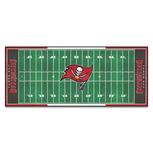 Tampa Bay Buccaneers football field runner mat by Logo Brands with team logo and field design for NFL fans.