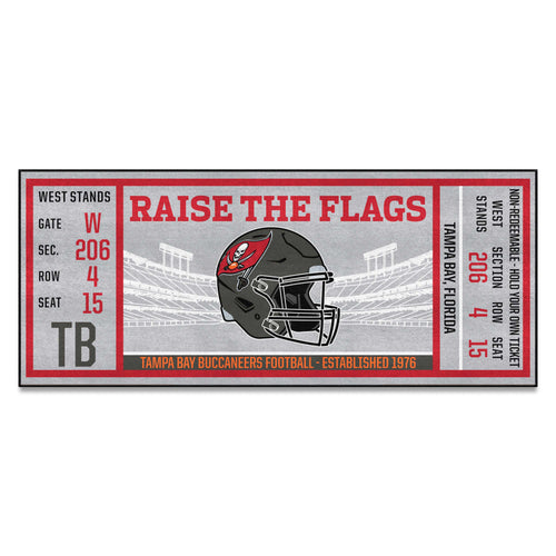 NFL Tampa Bay Buccaneers ticket runner mat with team logo and vibrant design, ideal for game room or sports fan decor.
