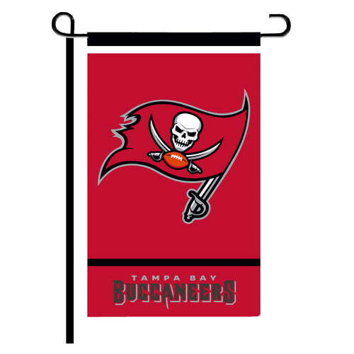 Tampa Bay Buccaneers garden flag by Logo Brands, 12x18 inches, featuring team logo and colors on outdoor flag fabric.