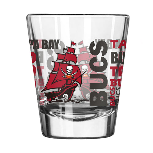 Tampa Bay Buccaneers 2oz spirit shot glass with team logo, clear drinkware for fans and collectors.