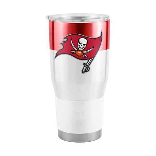 Tampa Bay Buccaneers 30oz colorblock stainless steel tumbler with team logo and vibrant red, black, and white design.