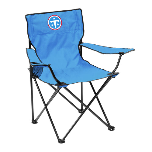 Tennessee Titans quad folding chair with team logo and blue fabric seat, portable furniture for fans.
